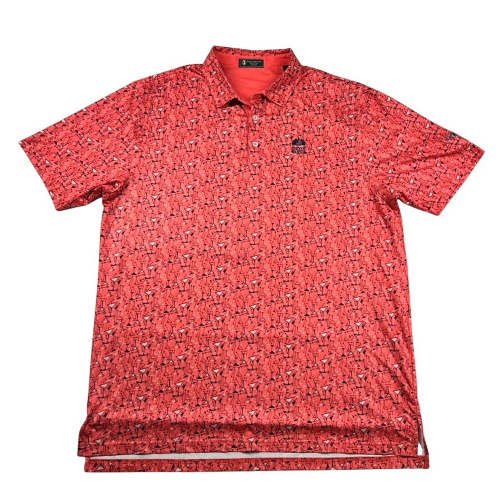 Robert Trent Jones Shirt Mens XL Golf Trail Martini Print Polo Red Ross Bridge